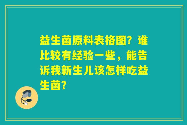 益生菌原料表格图？谁比较有经验一些，能告诉我新生儿该怎样吃益生菌？