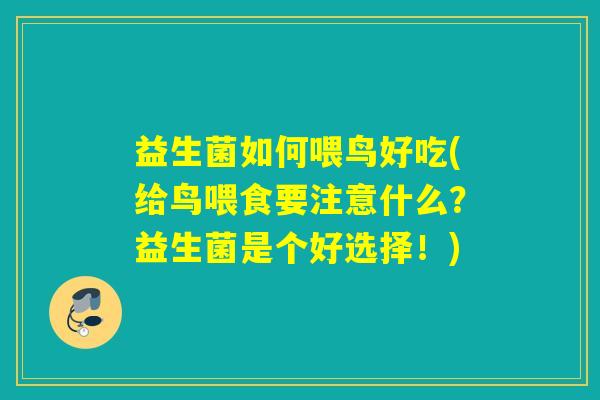 益生菌如何喂鸟好吃(给鸟喂食要注意什么？益生菌是个好选择！)