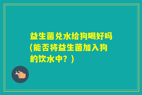 益生菌兑水给狗喝好吗(能否将益生菌加入狗的饮水中？)