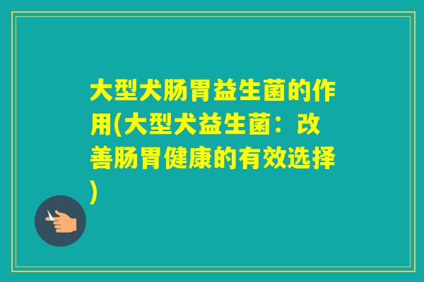 大型犬肠胃益生菌的作用(大型犬益生菌:改善肠胃健康的有效选择) 大型犬肠胃益生菌的作用(大型犬益生菌:改善肠胃健康的有效选择)