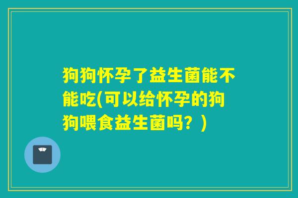 狗狗怀孕了益生菌能不能吃(可以给怀孕的狗狗喂食益生菌吗？)
