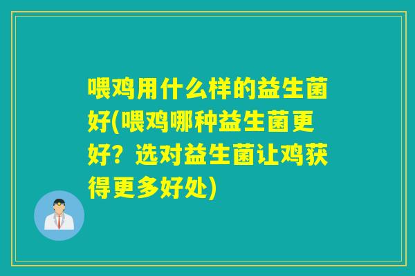喂鸡用什么样的益生菌好(喂鸡哪种益生菌更好?选对益生菌让鸡获得更多好处) 喂鸡用什么样的益生菌好(喂鸡哪种益生菌更好?选对益生菌让鸡获得更多好处)
