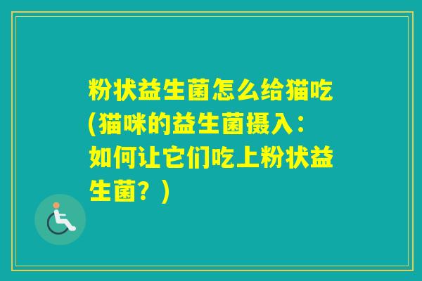 粉状益生菌怎么给猫吃(猫咪的益生菌摄入：如何让它们吃上粉状益生菌？)