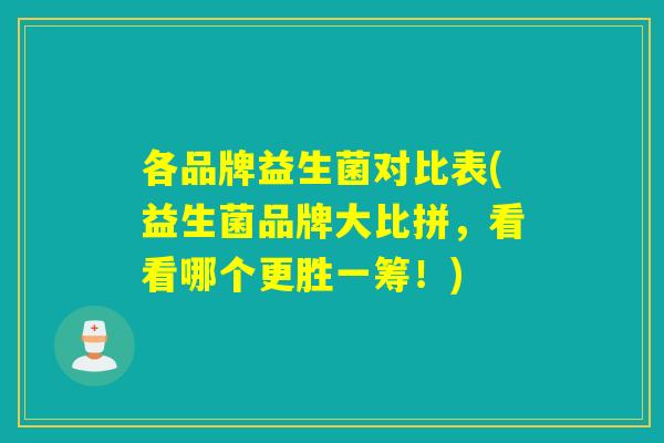 各品牌益生菌对比表(益生菌品牌大比拼,看看哪个更胜一筹!) 各品牌益生菌对比表(益生菌品牌大比拼,看看哪个更胜一筹!)