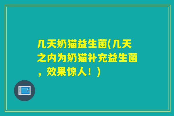 几天奶猫益生菌(几天之内为奶猫补充益生菌，效果惊人！)