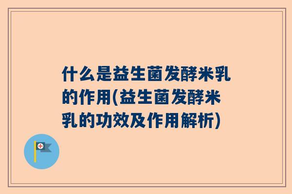 什么是益生菌发酵米乳的作用(益生菌发酵米乳的功效及作用解析)