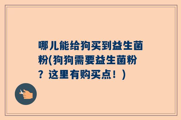 哪儿能给狗买到益生菌粉(狗狗需要益生菌粉？这里有购买点！)