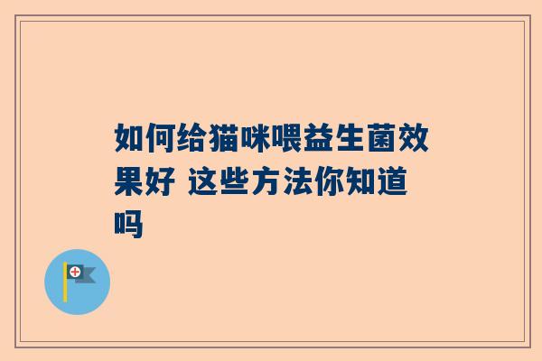 如何给猫咪喂益生菌效果好 这些方法你知道吗