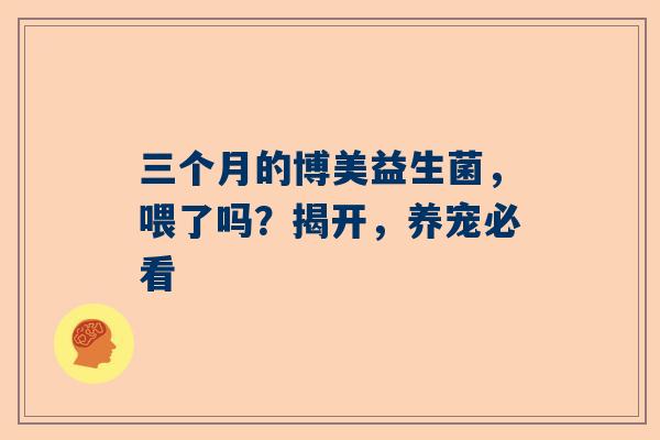 三个月的博美益生菌，喂了吗？揭开，养宠必看