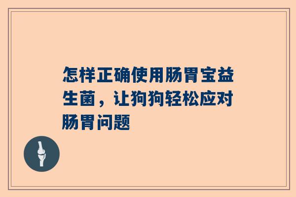怎样正确使用肠胃宝益生菌，让狗狗轻松应对肠胃问题
