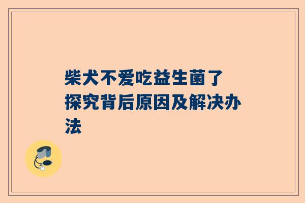 柴犬不爱吃益生菌了 探究背后原因及解决办法