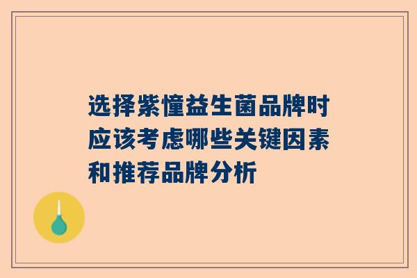 选择紫憧益生菌品牌时应该考虑哪些关键因素和推荐品牌分析